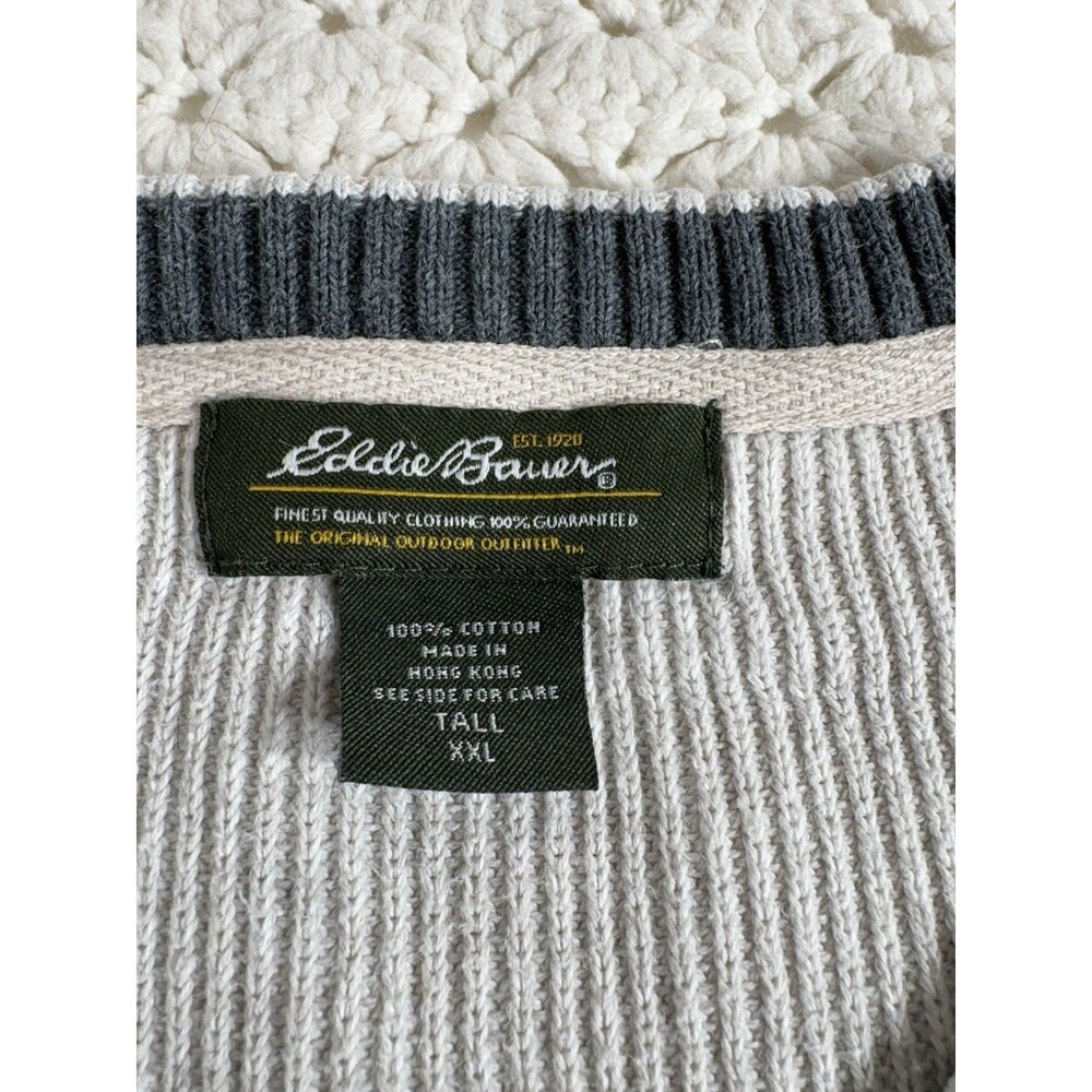 2 VTG Eddie Bauer Mens Knit Sweaters 2XL Tall Gray Pullover 100% Cotton Henley - Picture 5 of 13